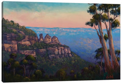 Last Light On Three Sisters From Eagle Hawk Lookout Canvas Art Print - New South Wales Art