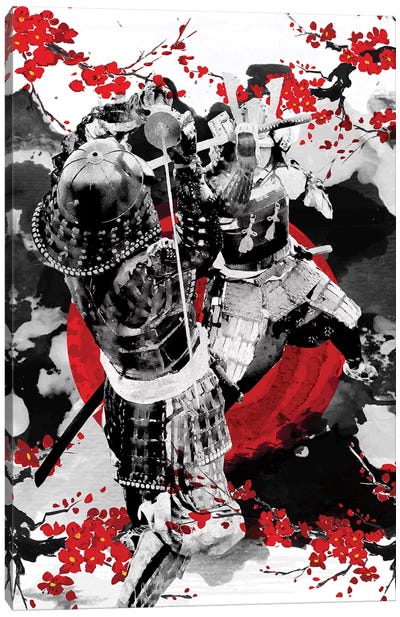 Sakura Samurai Dueling Canvas Art Print - Samurai