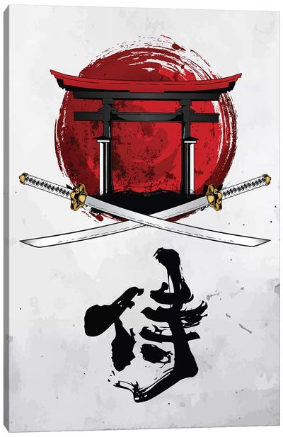 Samurai Katana With Tori Gate Canvas Art Print - Samurai Art
