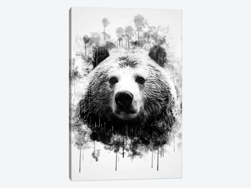 Bear Head In Black And White by Cornel Vlad 1-piece Canvas Art