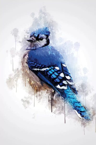 ink and acrylic on canvas cut paper Blue Jay Original wildlife collage art Birds whimsical