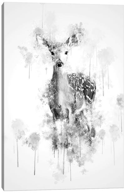 Deer In Black And White Canvas Art Print - Deer Art