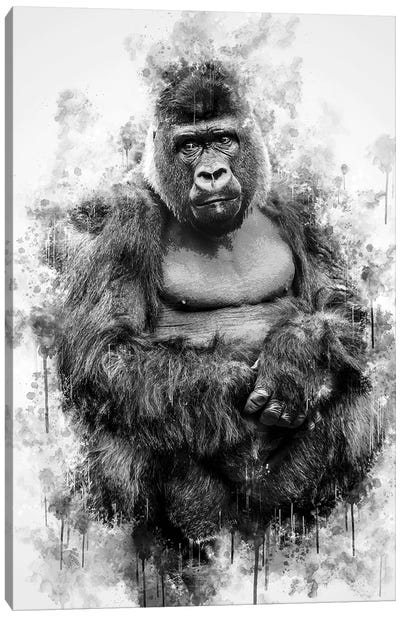 Gorilla In Black And White Canvas Art Print - Primate Art