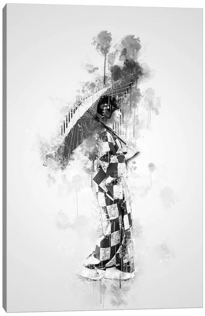 Japanese Girl In Black And White Canvas Art Print - Cornel Vlad