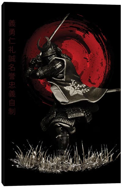 Bushido Samurai Attacking Canvas Art Print - Samurai Art