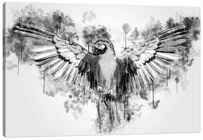 Parrot In Black And White Canvas Art Print - Parrot Art