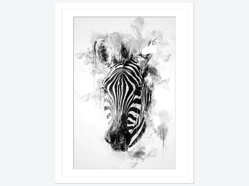 Stupell Industries Striking Greyscale Monochrome Zebra Photography Portrait  Gallery-Wrapped Canvas Print Wall Art, 30x40, by Incado
