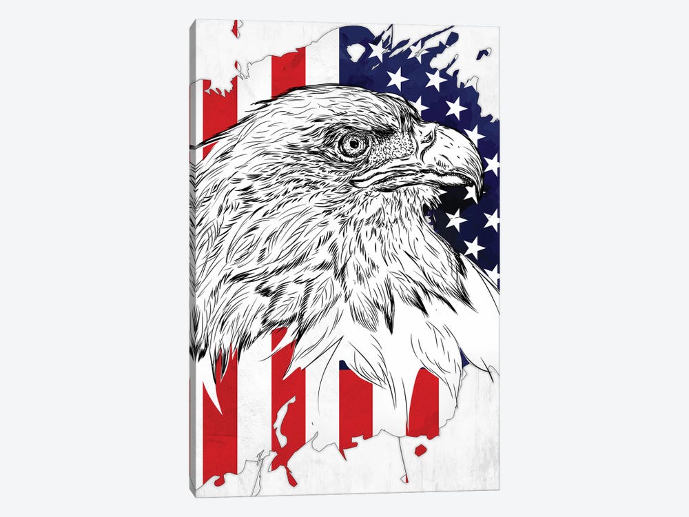Bald Eagle And American Flag by Cornel Vlad 1-piece Canvas Artwork