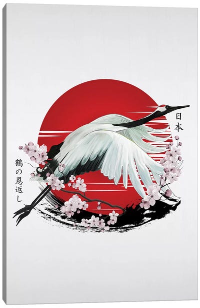 Japanese Red Crane Tsuru Canvas Art Print - Japanimals