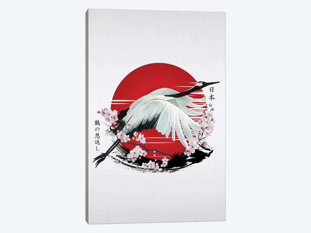 Japanese Red Crane Tsuru by Cornel Vlad 1-piece Art Print