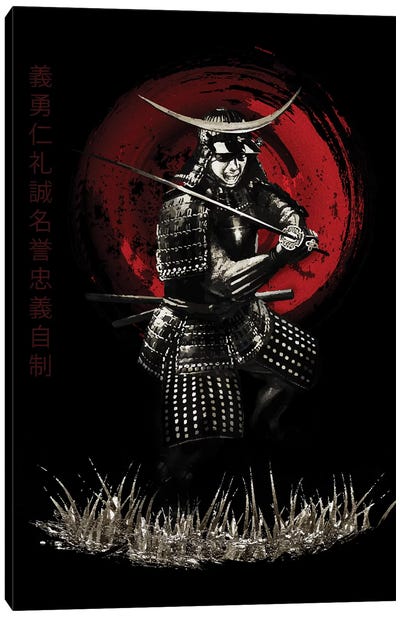 Bushido Samurai Defending Canvas Art Print - Samurai Art