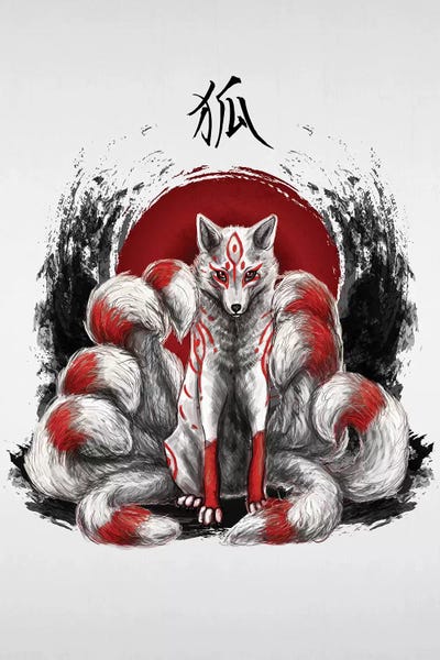 Japanese Nine Tailed Fox Kitsune Canvas Wall Art By Cornel Vlad | ICanvas