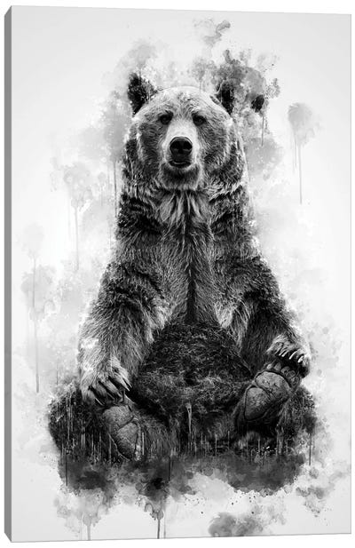 Brown Bear Black And White Canvas Art Print - Brown Bear Art