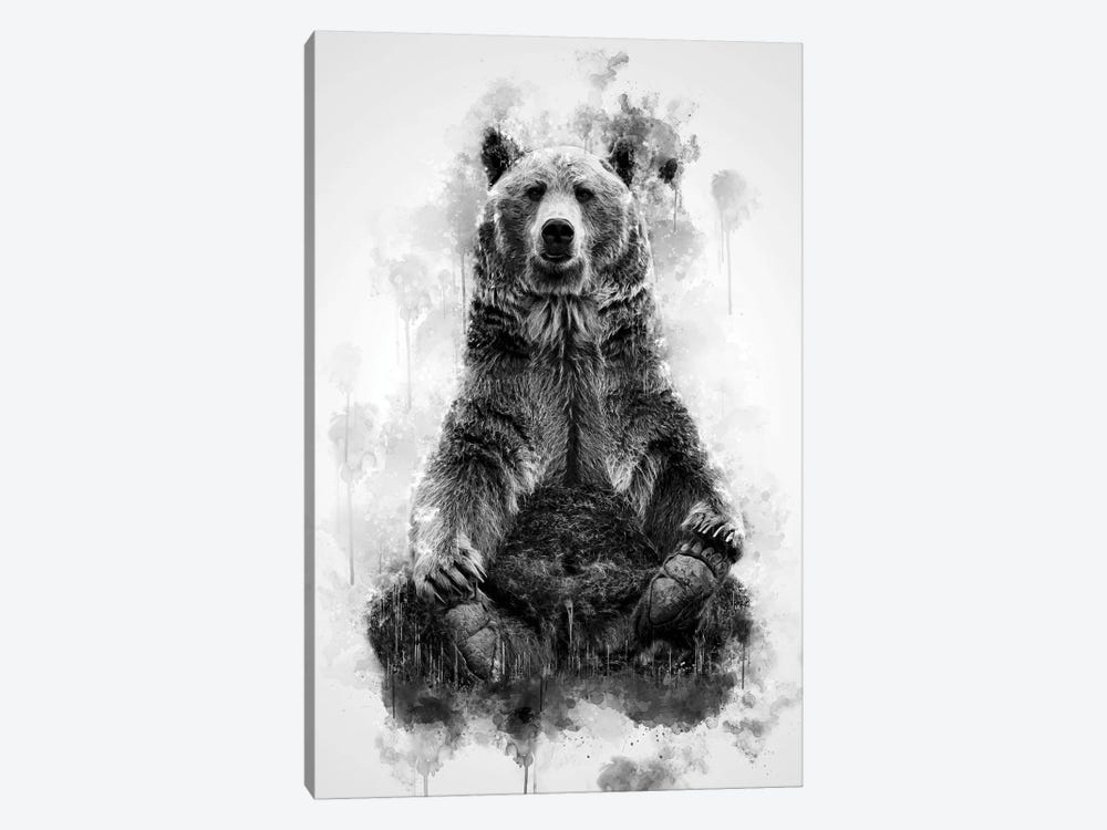 Brown Bear Black And White by Cornel Vlad 1-piece Canvas Wall Art