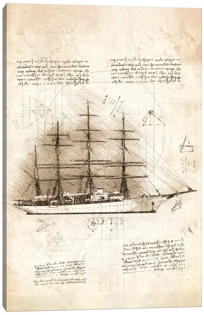Sailing Ship Side View Canvas Art Print - Nautical Blueprints