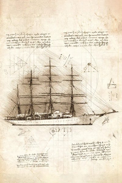 Nautical Blueprints: Sailing Ship Side View by Cornel Vlad