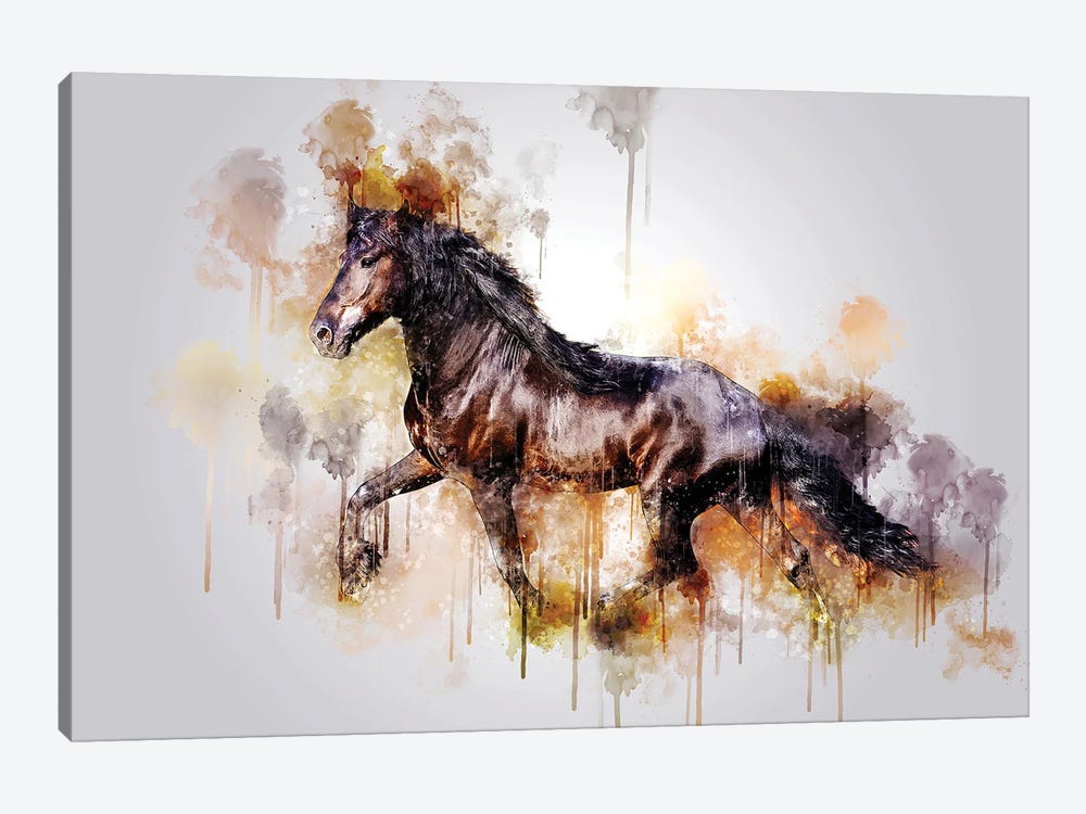 Horse Running Watercolor by Cornel Vlad 1-piece Canvas Print