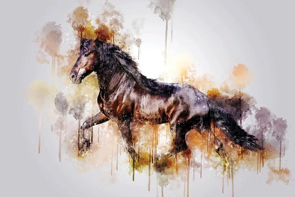 Cornel Vlad: Horse Running Watercolor by Cornel Vlad
