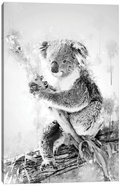 Koala On A Branch Black And White Canvas Art Print - Cornel Vlad