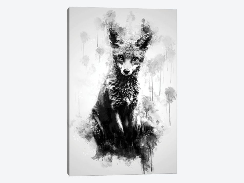 Fox Sitting Black And White by Cornel Vlad 1-piece Art Print