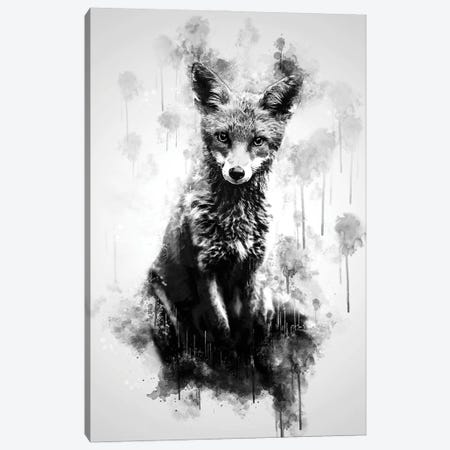 Fox Sitting Black And White Canvas Print #CVL207} by Cornel Vlad Canvas Art