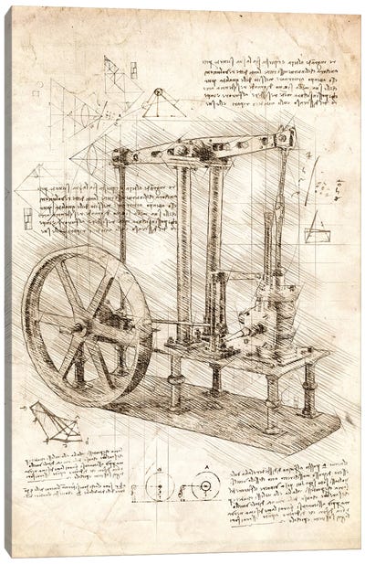 Brass Steam Engine Canvas Art Print - Engineering & Machinery Blueprints