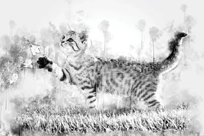 Kitten With Flower Black And White by Cornel Vlad multi panel art