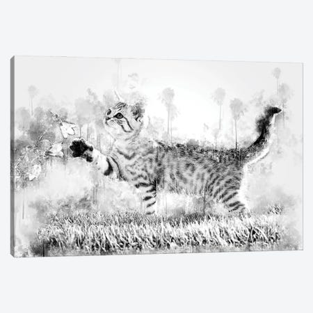 Kitten With Flower Black And White Canvas Print #CVL230} by Cornel Vlad Canvas Art