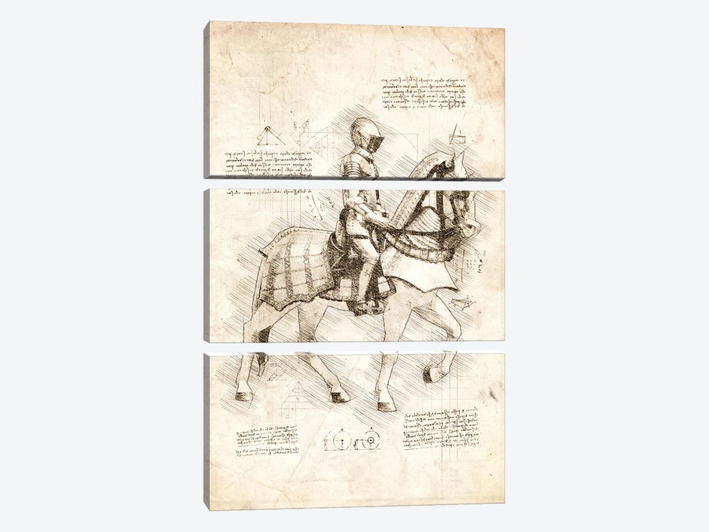 Knight On Horse Side View by Cornel Vlad 3-piece Canvas Artwork