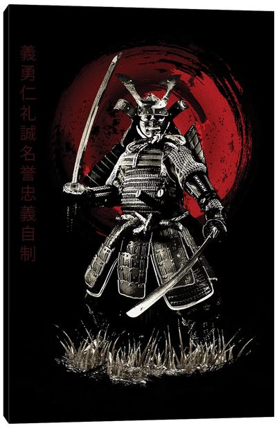 Bushido Samurai (Bushido Virtues Kanji) Canvas Art Print - Samurai Art