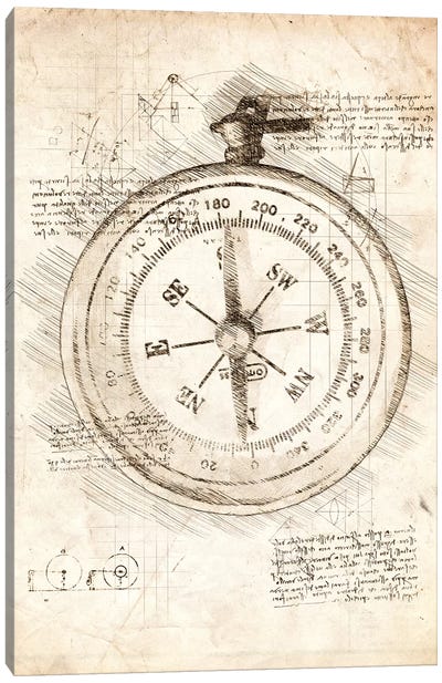 Compass Canvas Art Print - Nautical Blueprints