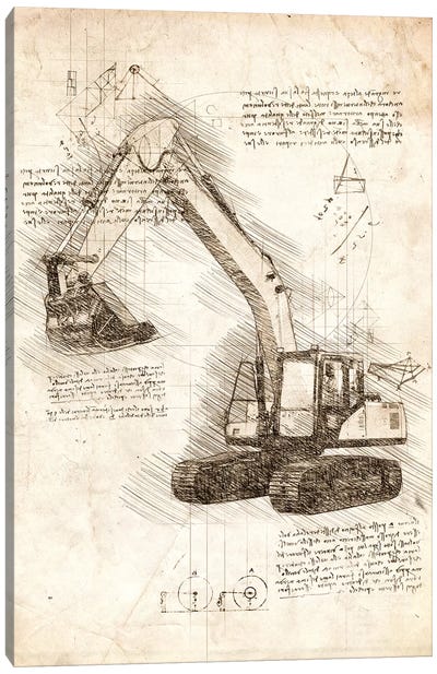 Excavator Canvas Art Print - Blueprints & Patent Sketches