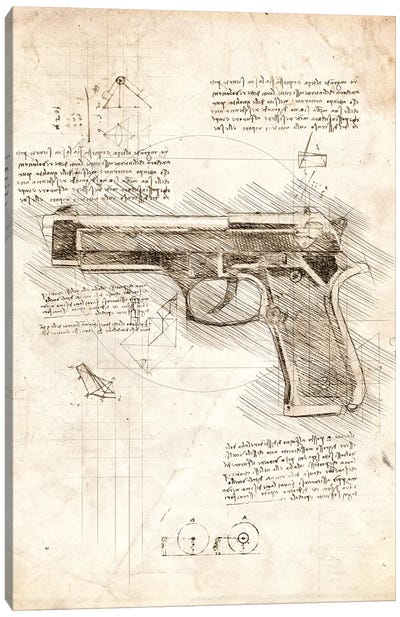 Handgun Canvas Art Print - Weapon Blueprints