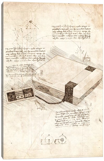 NES Console Set Canvas Art Print - Blueprints & Patent Sketches