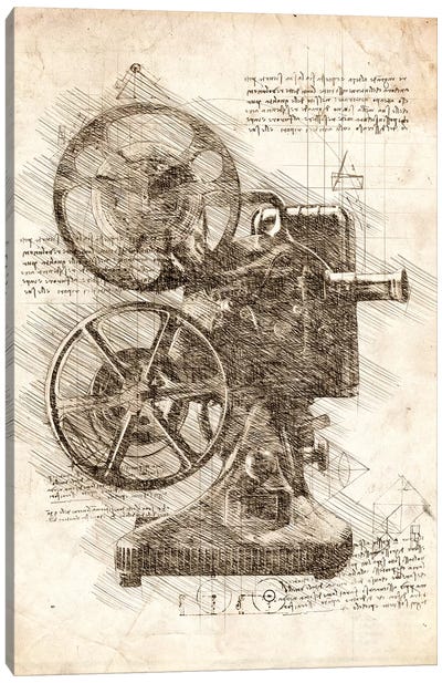 Movie Projector Canvas Art Print - Engineering & Machinery Blueprints