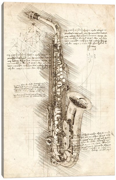 Saxophone Canvas Art Print - Blueprints & Patent Sketches