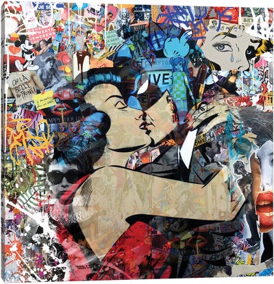 Superhero Kiss Canvas Art Print - Audrey Hepburn