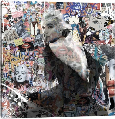 Marilyn Graffiti Collage Canvas Art Print - Mickey Mouse