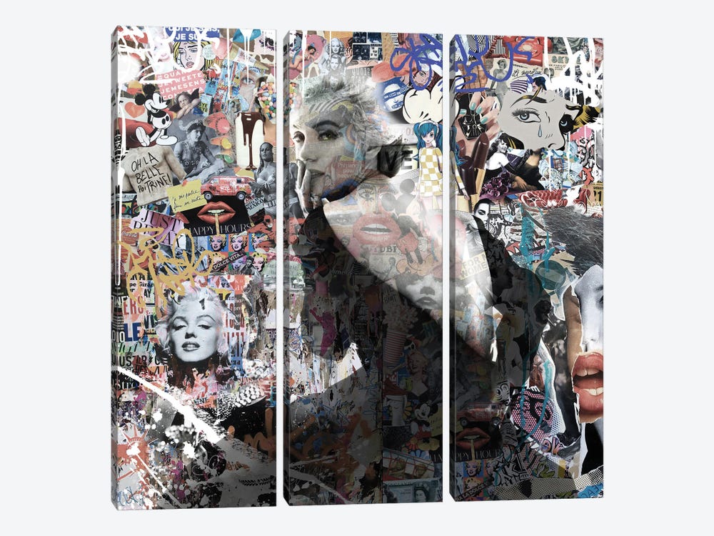 Marilyn Graffiti Collage by Caroline Wendelin 3-piece Canvas Art Print