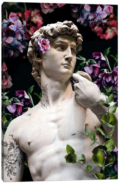 Flower David Canvas Art Print - The Statue of David Reimagined