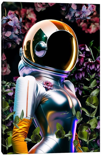 Flower Astronaut Canvas Art Print - Space Exploration Art