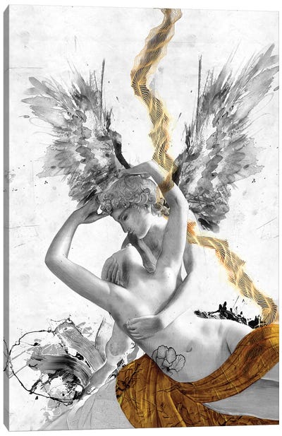 Cupid's Kiss Canvas Art Print - Black, White & Gold Art
