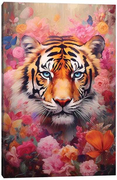 Flower Tiger Canvas Art Print - Caroline Wendelin