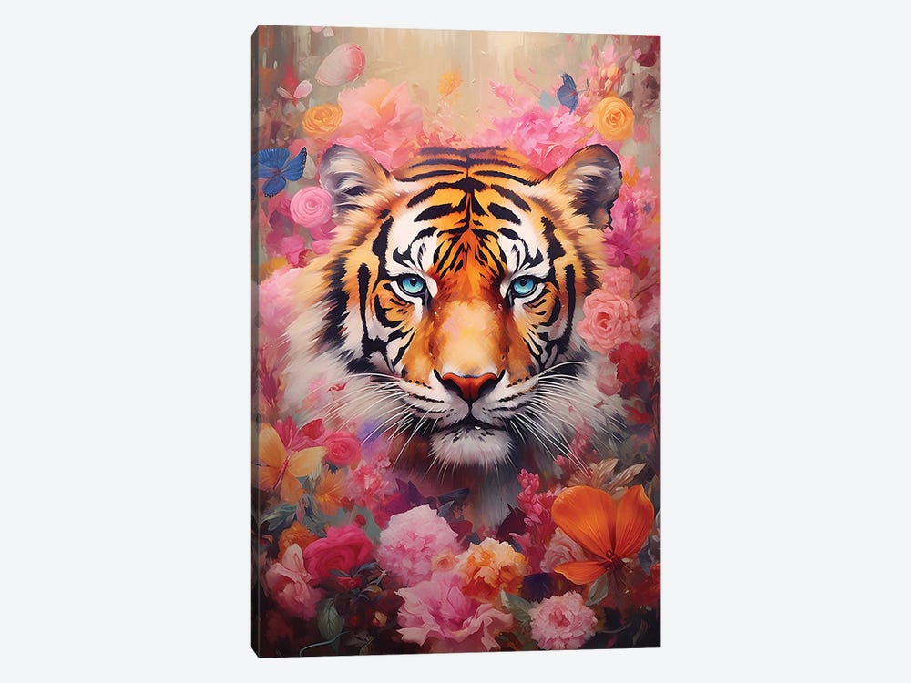 Flower Tiger by Caroline Wendelin 1-piece Canvas Art