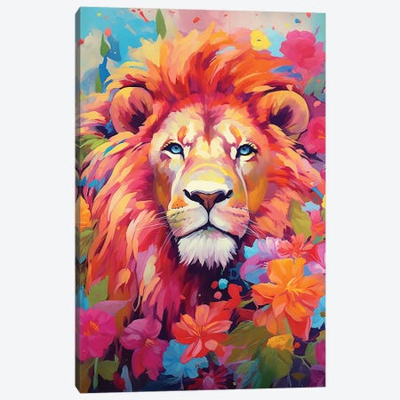 Flower Lion Canvas Print #CWD194} by Caroline Wendelin Art Print
