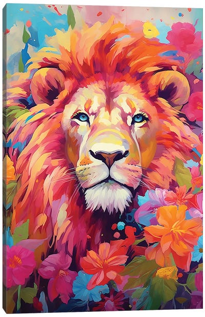 Flower Lion Canvas Art Print - Caroline Wendelin