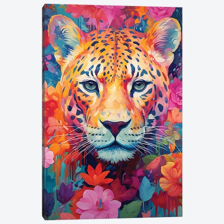 Flower Jaguar Canvas Print #CWD195} by Caroline Wendelin Art Print