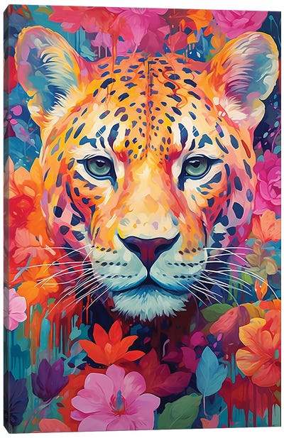 Flower Jaguar Canvas Art Print - Caroline Wendelin