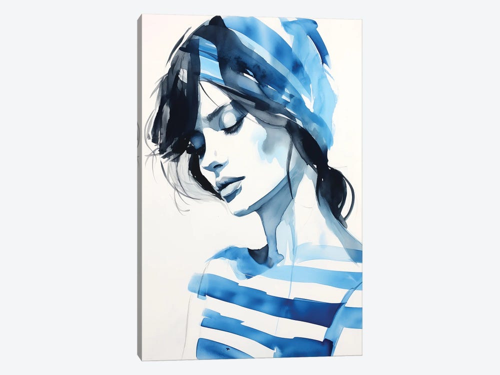 Blue Stripes by Caroline Wendelin 1-piece Art Print