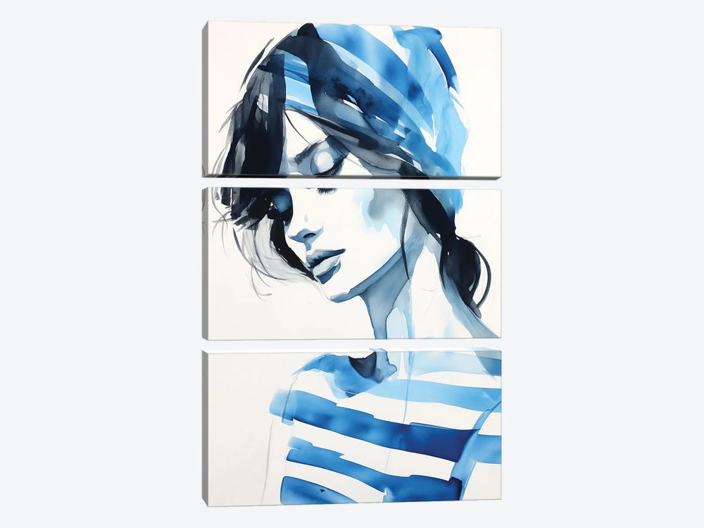 Blue Stripes by Caroline Wendelin 3-piece Canvas Art Print
